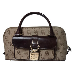 Dooney And Bourke Small Purse Bag Brown Signature Canvas Faux Leather Clasp